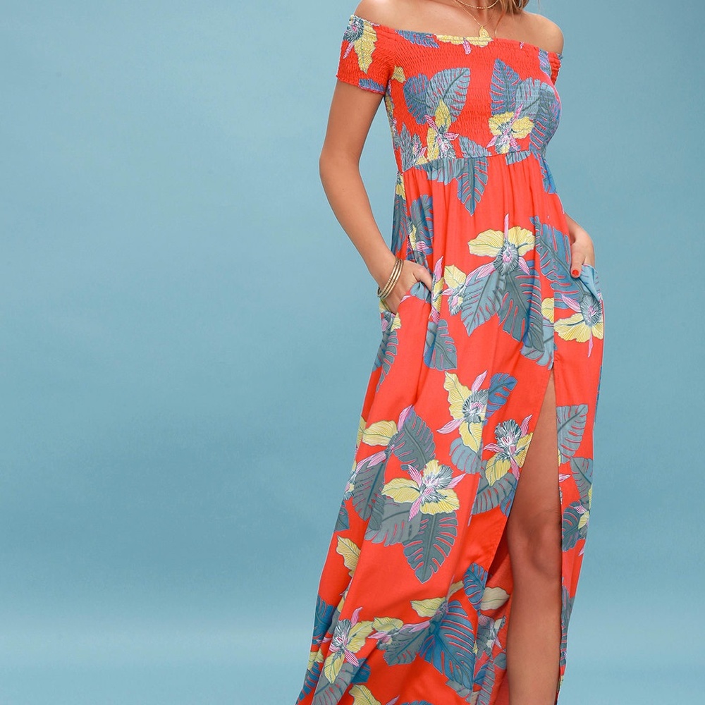 LULU'S Floral Off-the-Shoulder Dress